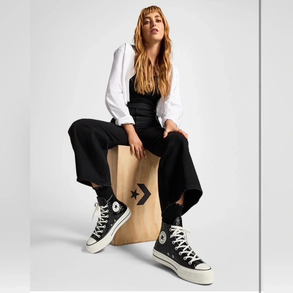 All Star Convers High Top Sneaker in Black with Egret Accents